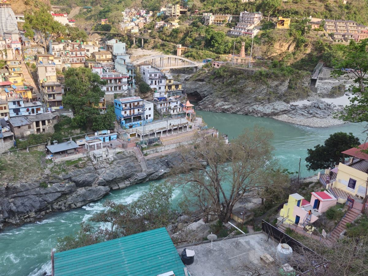The Alaknanda and Bhagirathi meeting at Devprayag on the yatra route