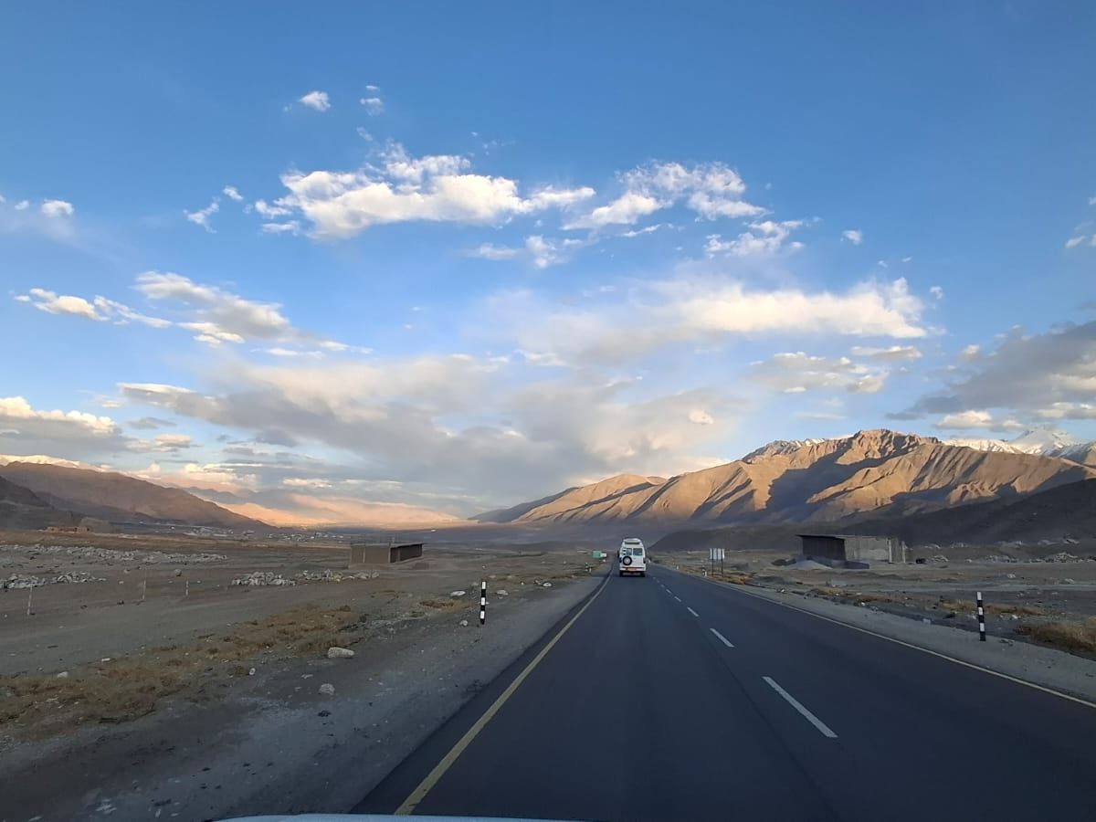 Open highway running across the Ladakh plateau